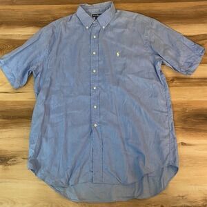 Vintage Ralph Lauren Blake Shirt Mens Large 100% Linen Short Sleeve Light Blue